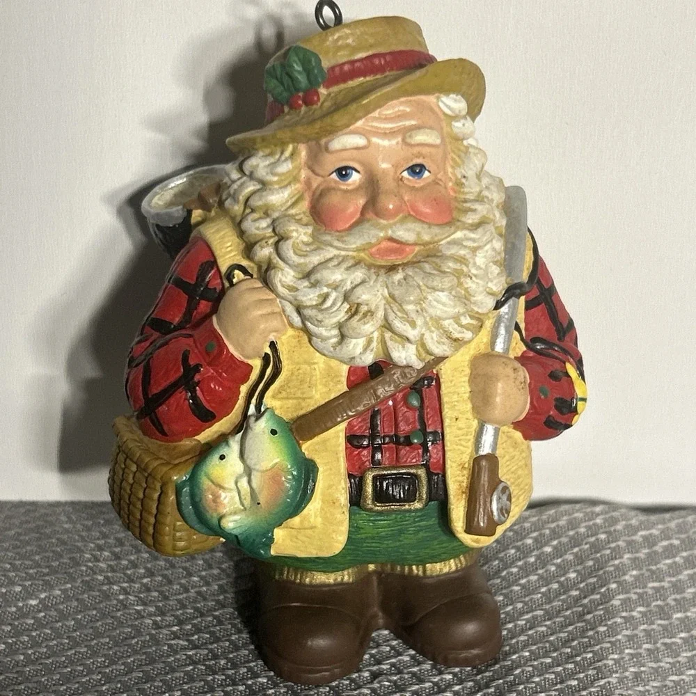Santa Claus Fisherman Fishing‎ Resin Christmas Ornament 4